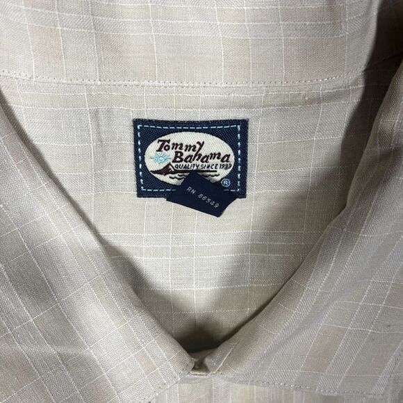 Vintage Tommy Bahama Shirt Men's XL Cream Plaid Short Sleeve Button-Up Summer - Picture 3 of 5